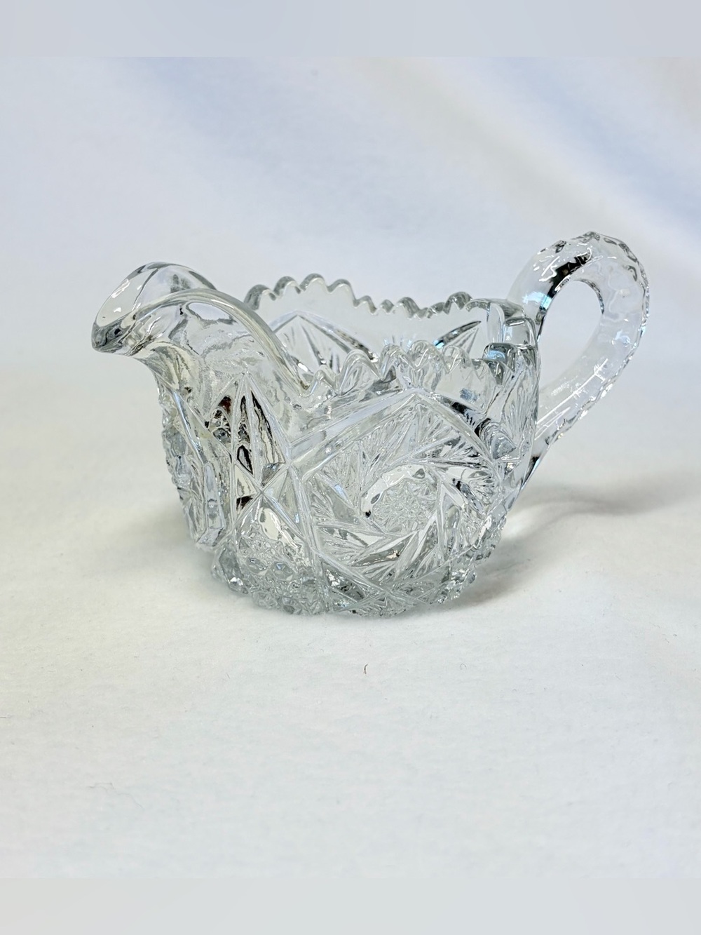 Vintage Pressed Glass Creamer Pitcher Cut Glass Style Crystal Decor